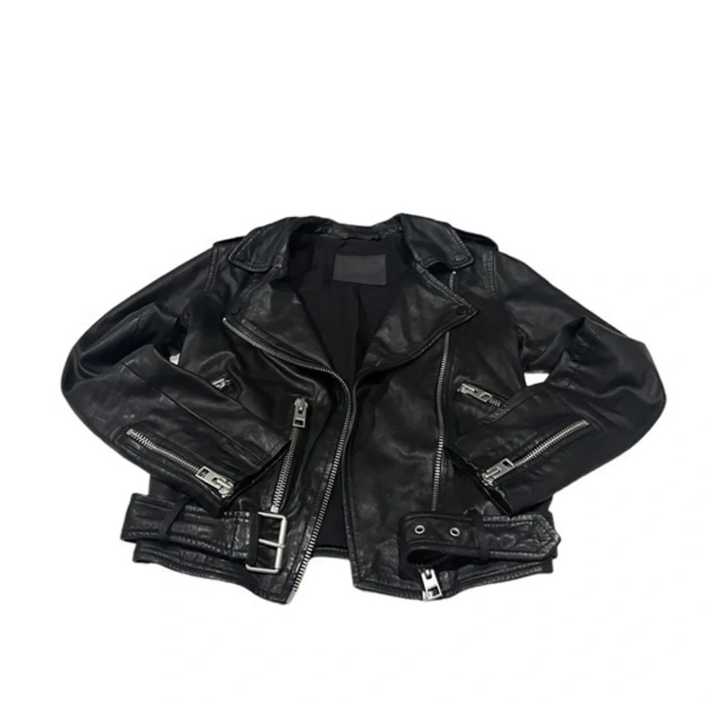 Allsaints‎ Balfern Black Leather Biker Moto Zip Jacket 00